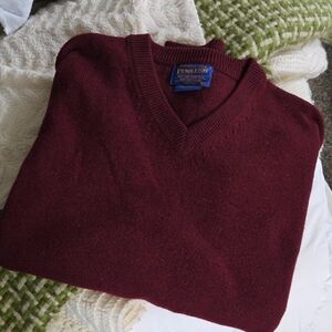 Pendleton Men's Burgundy V-Neck Wool Sweater